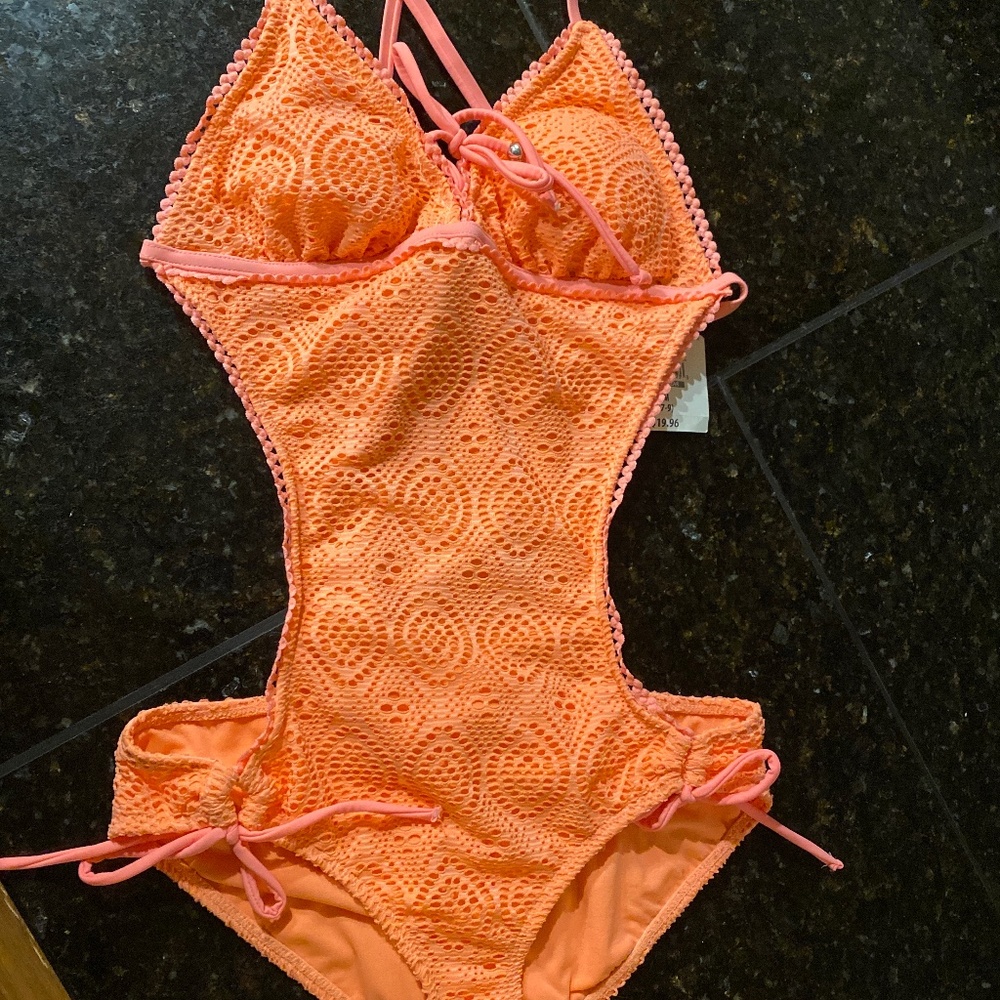 Orange backless scrappy bathing suit